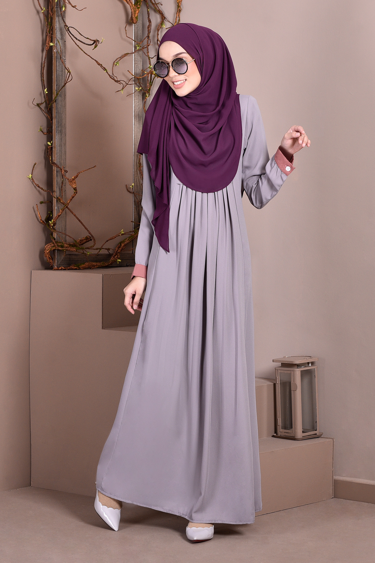 Abaya Linda Pleated - Slate Grey