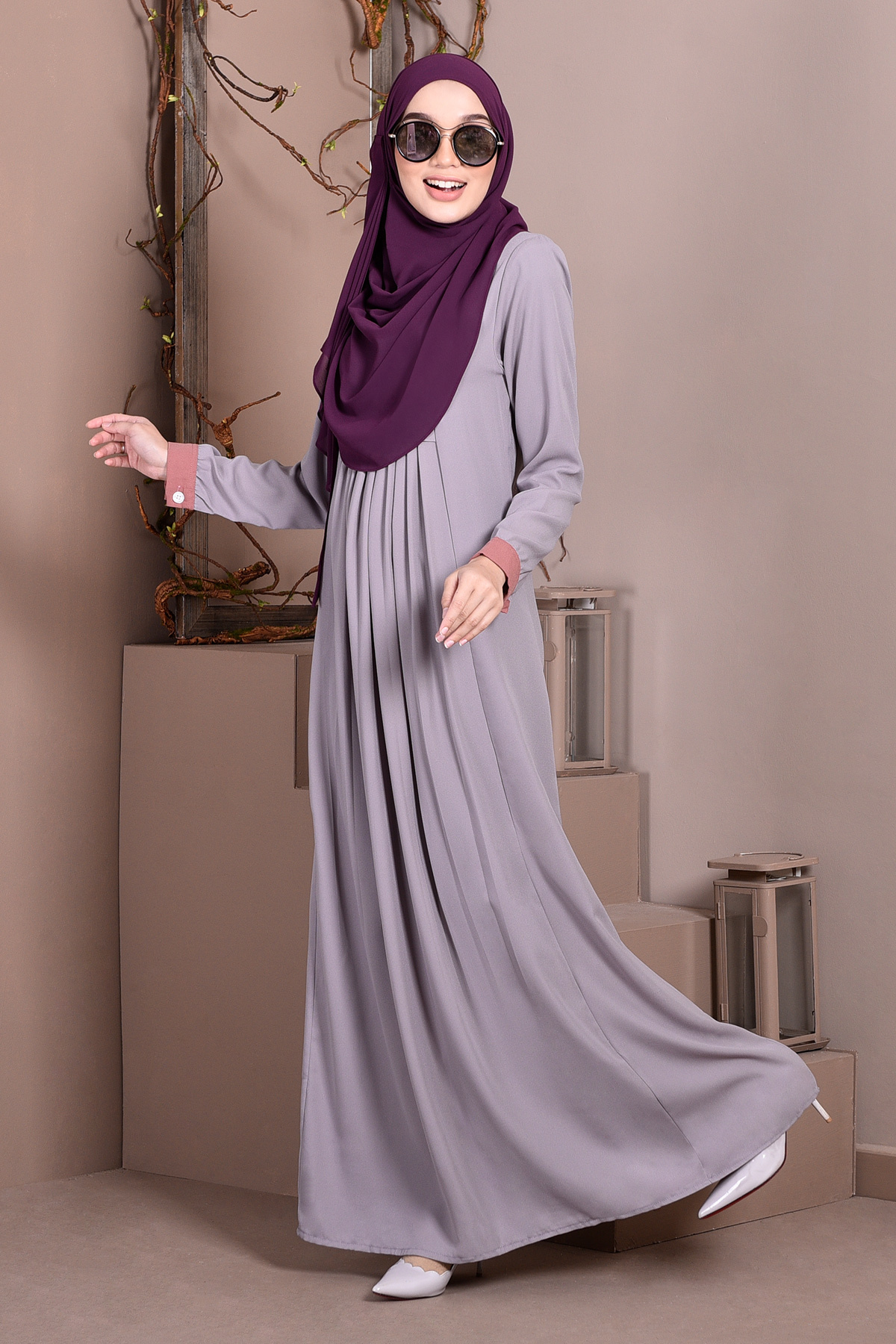 Abaya Linda Pleated - Slate Grey