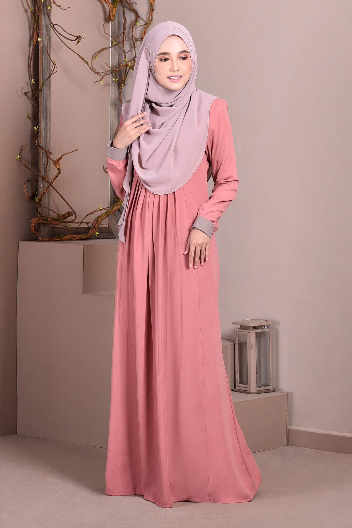 Abaya Linda Pleated - Rosewood Pink