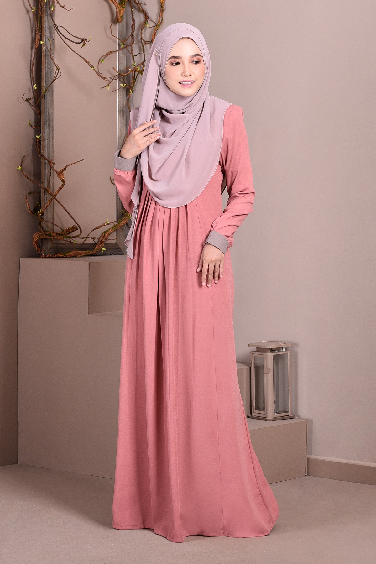 Abaya Linda Pleated - Rosewood Pink