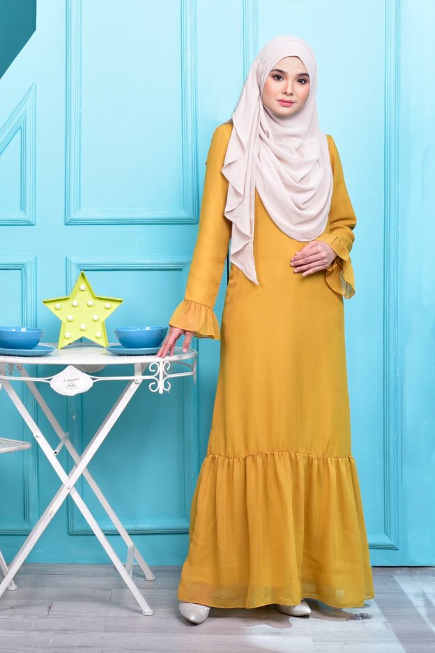 Abaya Mayangsari - Cream Mustard