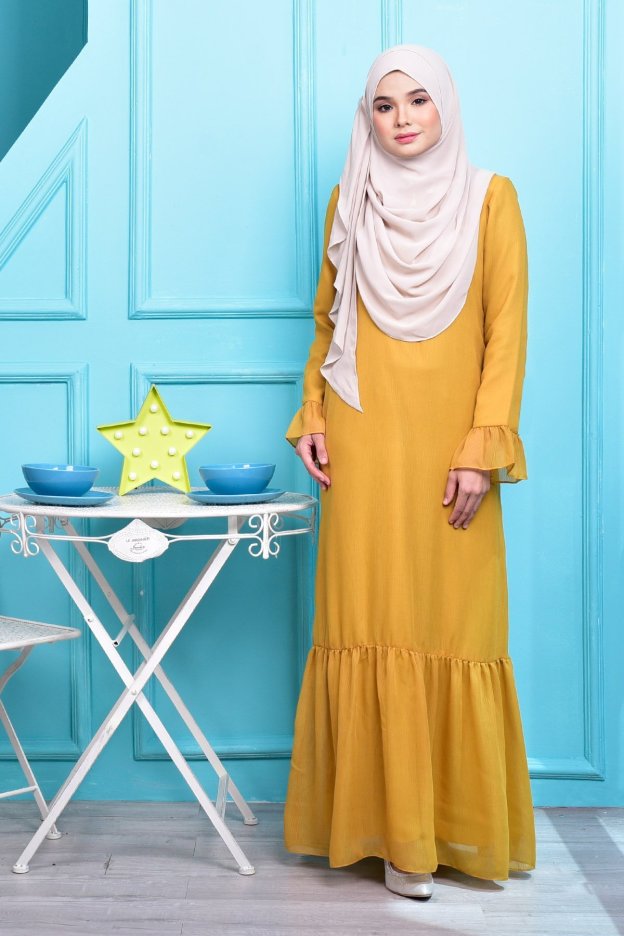 Abaya Mayangsari - Cream Mustard