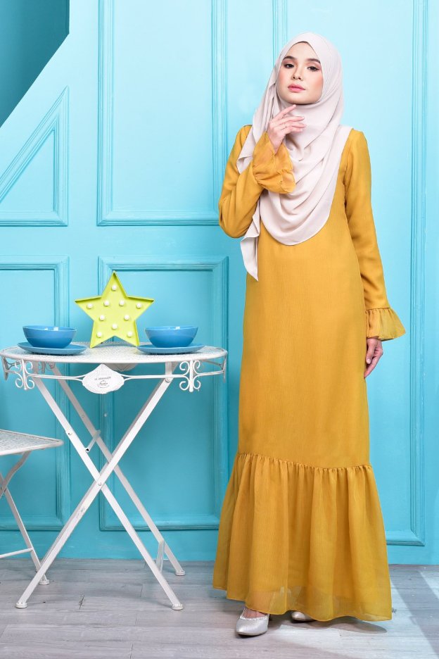 Abaya Mayangsari - Cream Mustard