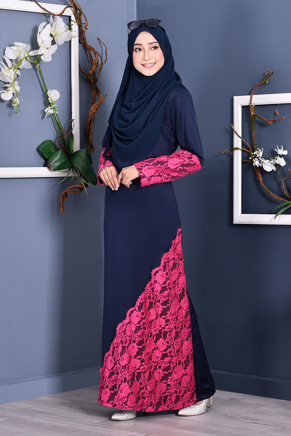Abaya Lace Mazaya - Navy Blue