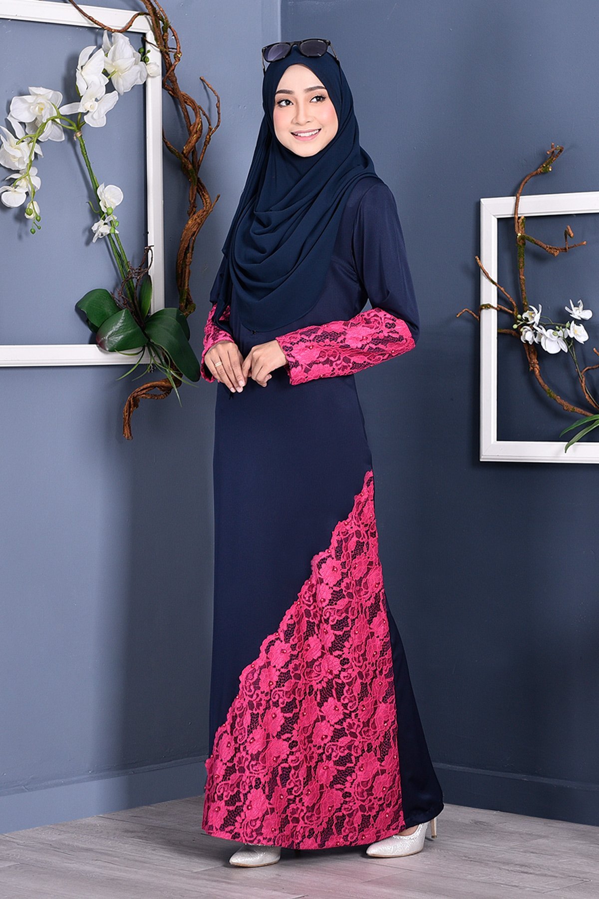 Abaya Lace Mazaya - Navy Blue