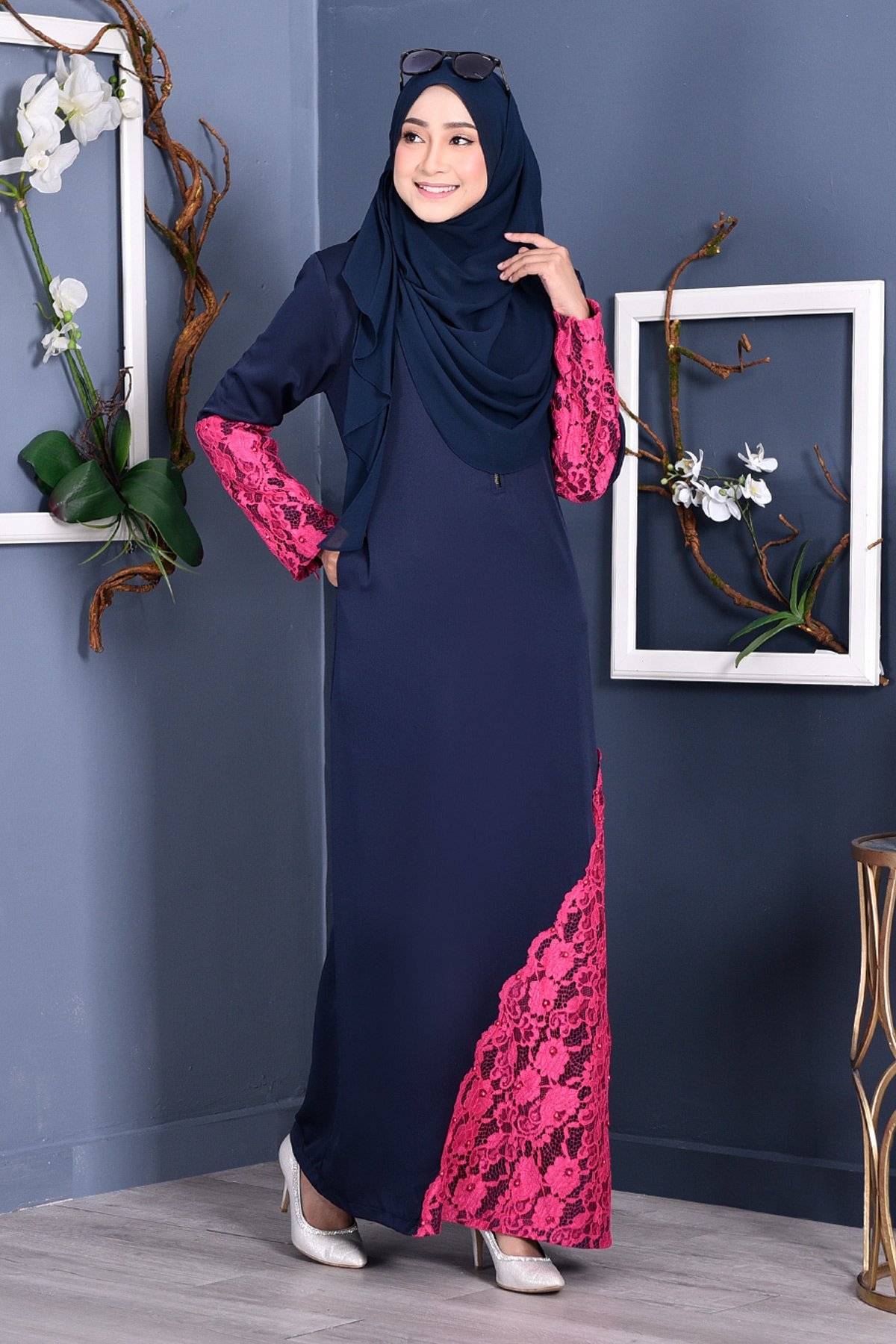 Abaya Lace Mazaya - Navy Blue