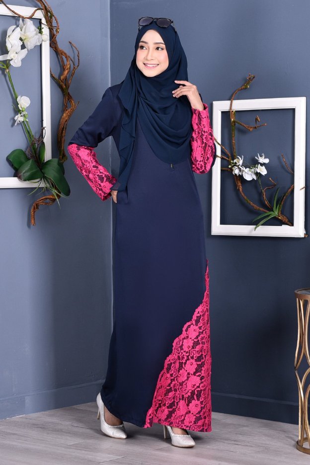 Abaya Lace Mazaya - Navy Blue