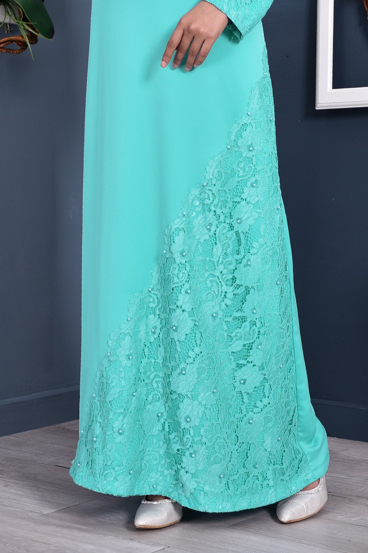 Abaya Lace Mazaya - Aqua Green