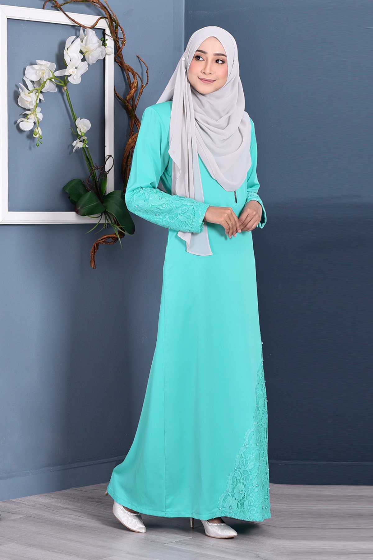 Abaya Lace Mazaya - Aqua Green