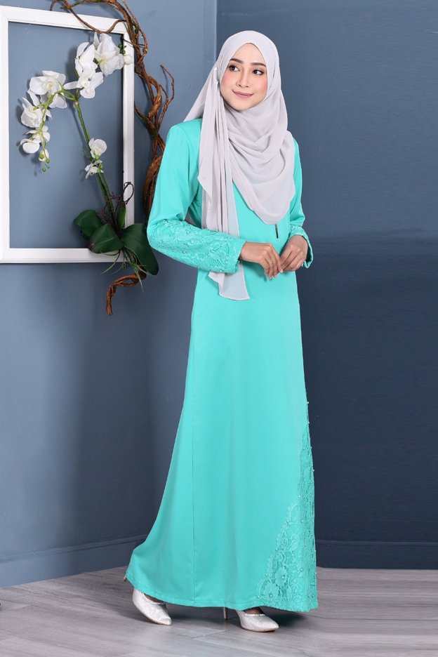 Abaya Lace Mazaya - Aqua Green