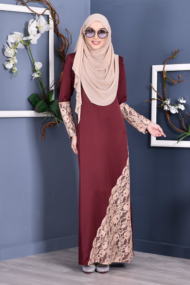 Abaya Lace Mazaya - Rouge Maroon