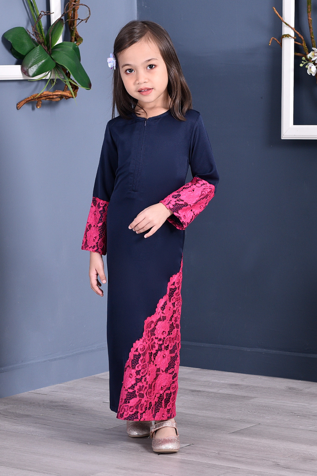 Abaya Lace Mazaya Kids - Navy Blue