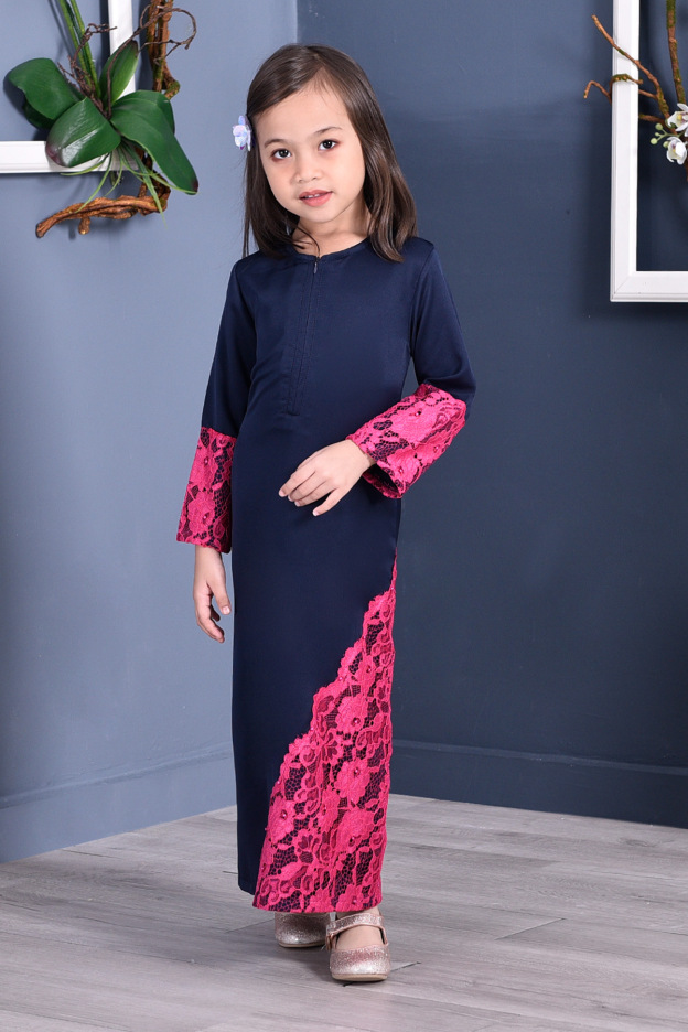 Abaya Lace Mazaya Kids - Navy Blue