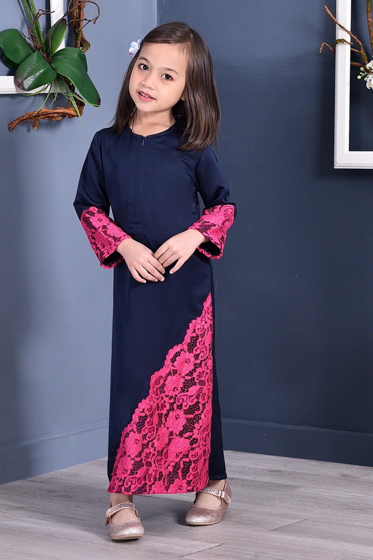 Abaya Lace Mazaya Kids - Navy Blue