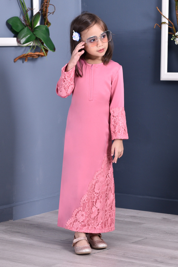Abaya Lace Mazaya Kids - Petal Pink