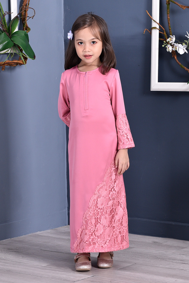 Abaya Lace Mazaya Kids - Petal Pink