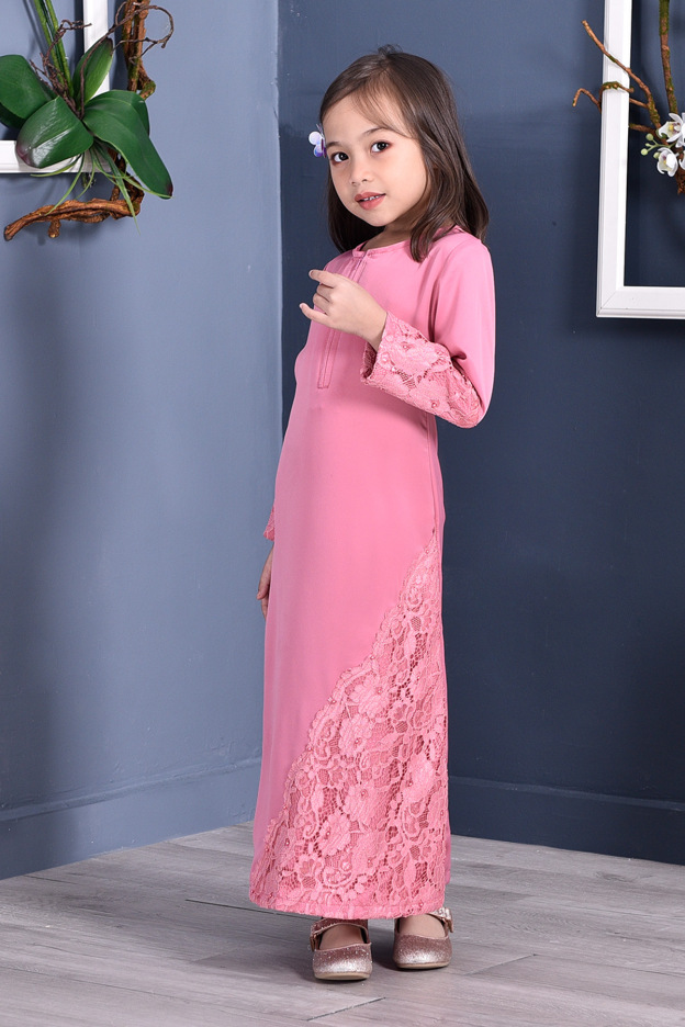 Abaya Lace Mazaya Kids - Petal Pink