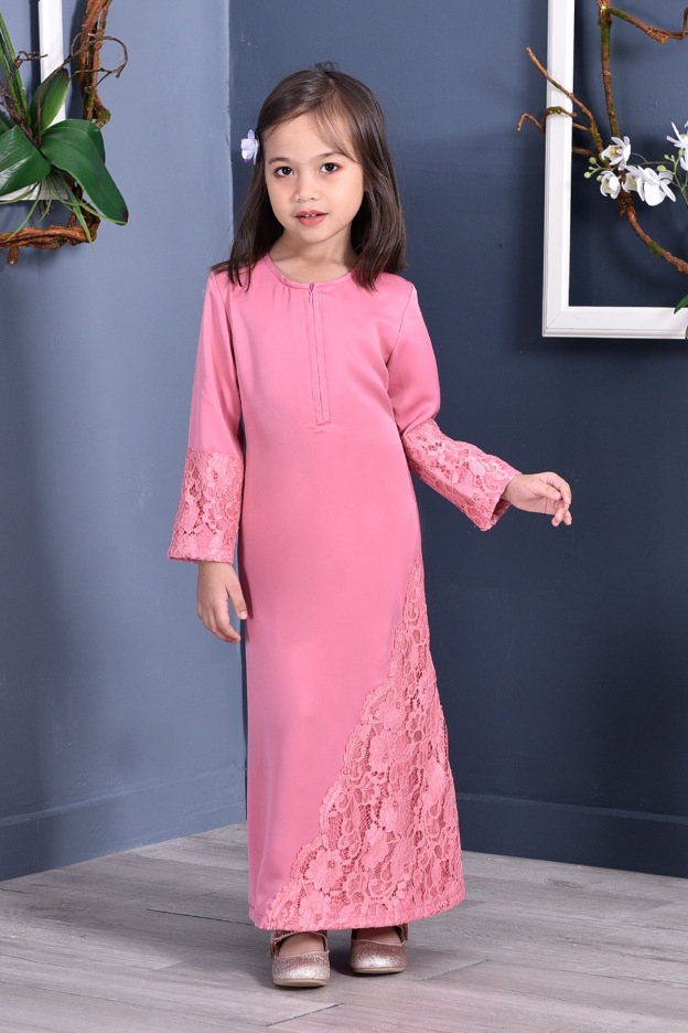 Abaya Lace Mazaya Kids - Petal Pink
