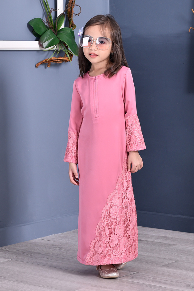 Abaya Lace Mazaya Kids - Petal Pink