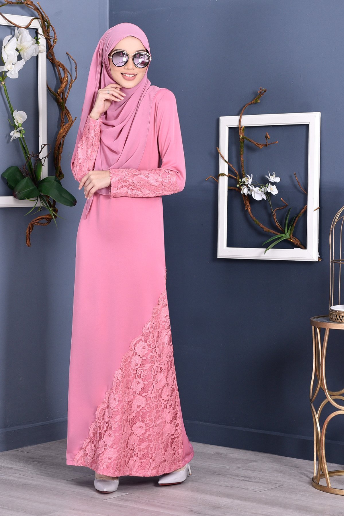 Abaya Lace Mazaya - Petal Pink