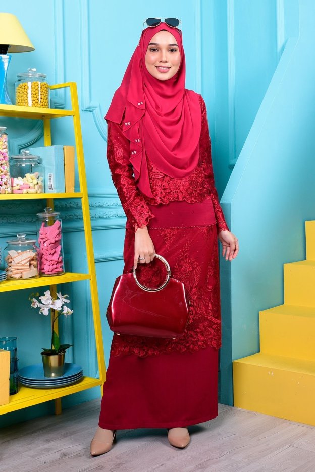 Abaya Lace Melati - Ruby Red