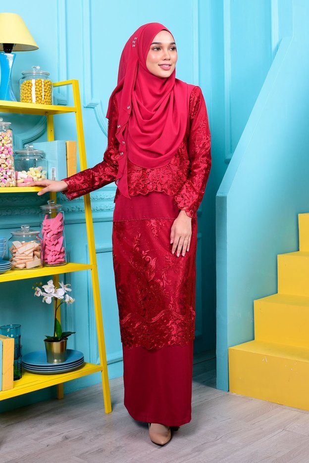 Abaya Lace Melati - Ruby Red