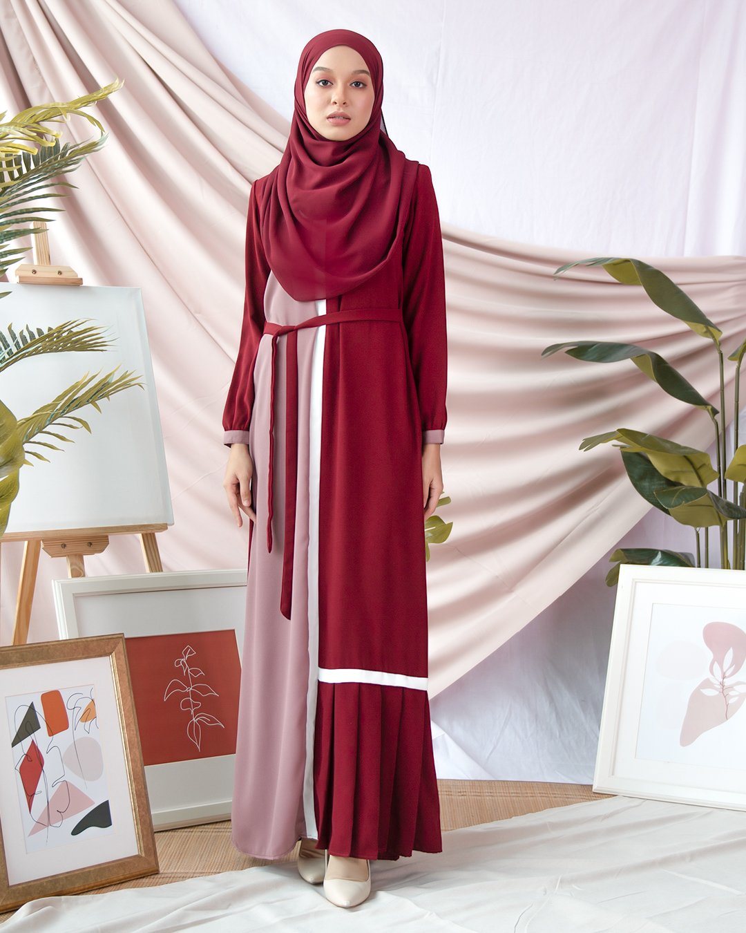 Abaya Pleated Mysha - Madamme Red