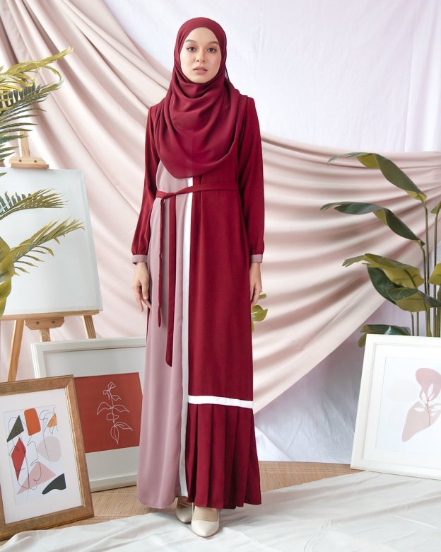 Abaya Pleated Mysha - Madamme Red