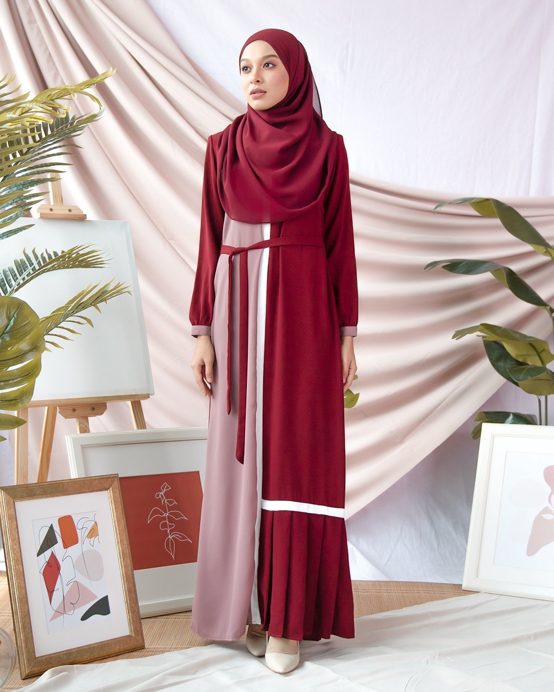 Abaya Pleated Mysha - Madamme Red