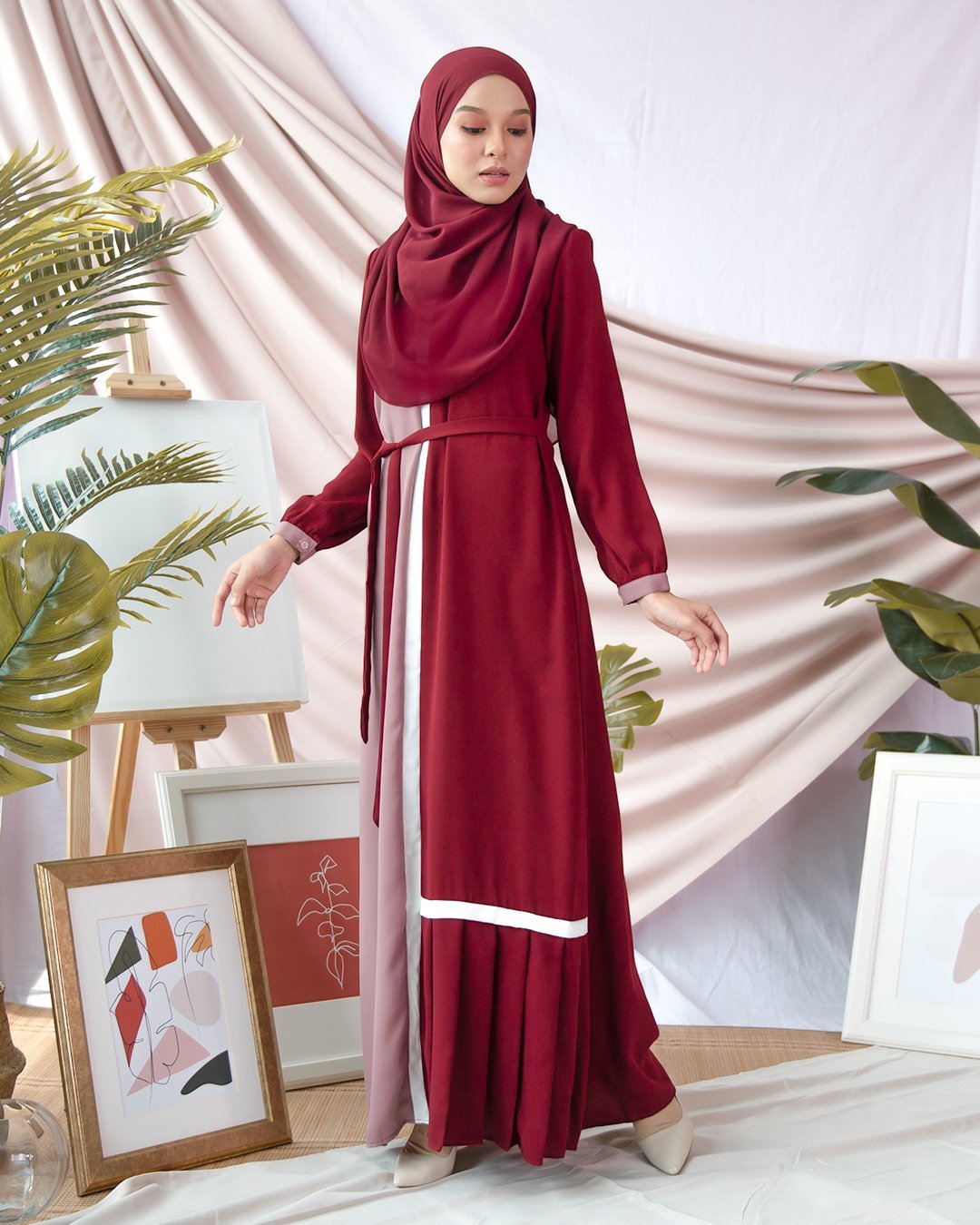 Abaya Pleated Mysha - Madamme Red
