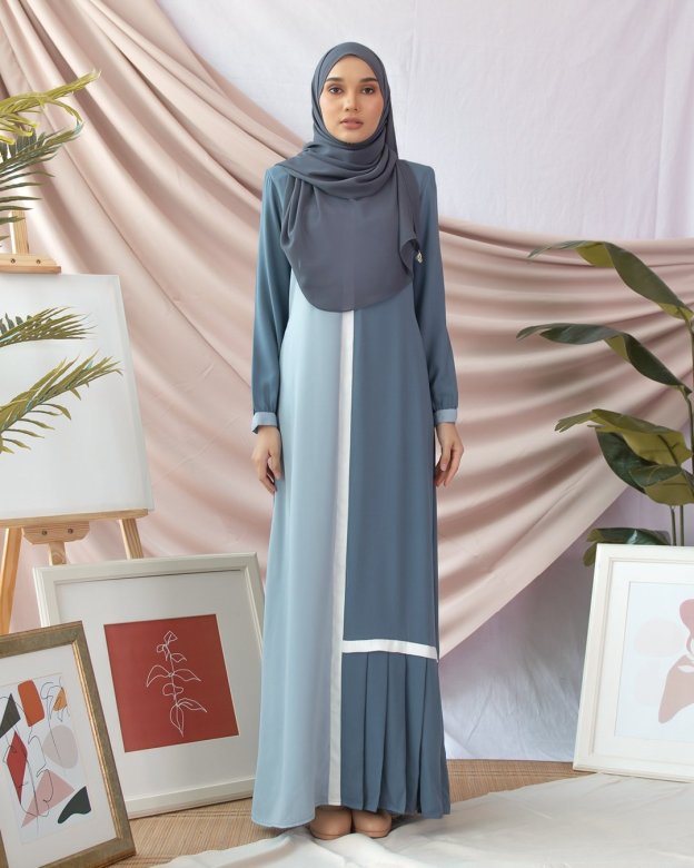 Abaya Pleated Mysha - Steel Blue