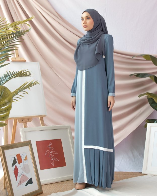 Abaya Pleated Mysha - Steel Blue