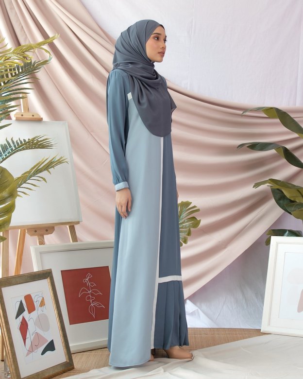 Abaya Pleated Mysha - Steel Blue