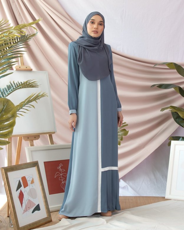 Abaya Pleated Mysha - Steel Blue