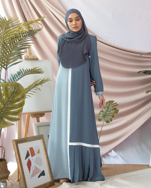 Abaya Pleated Mysha - Steel Blue