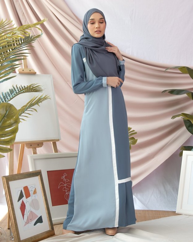 Abaya Pleated Mysha - Steel Blue