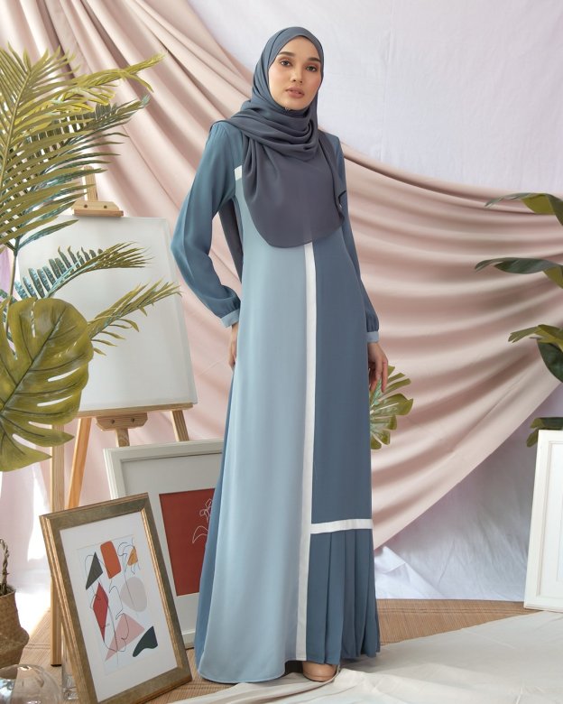 Abaya Pleated Mysha - Steel Blue