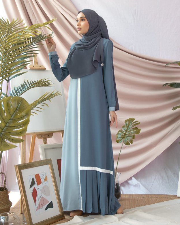 Abaya Pleated Mysha - Steel Blue