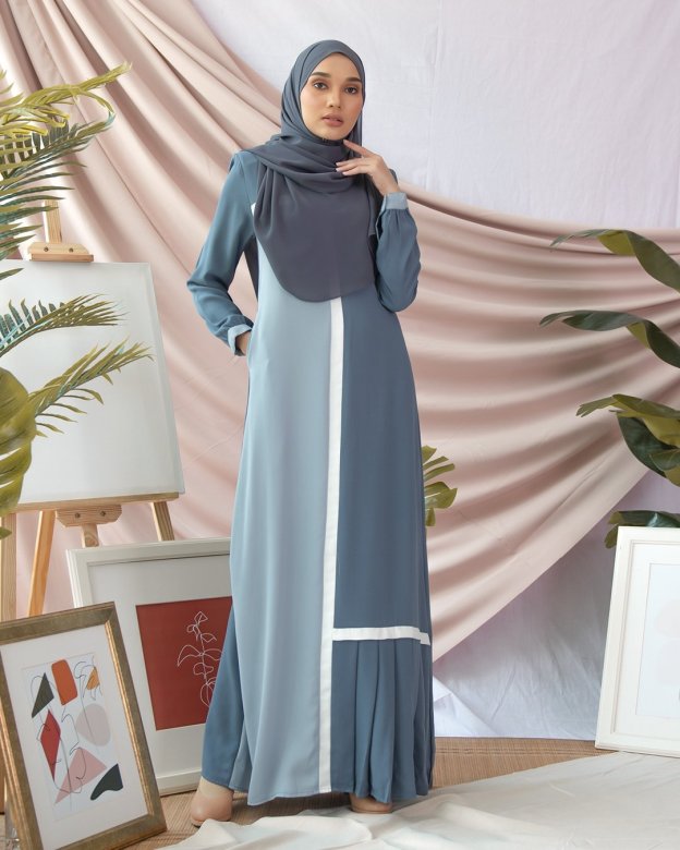 Abaya Pleated Mysha - Steel Blue