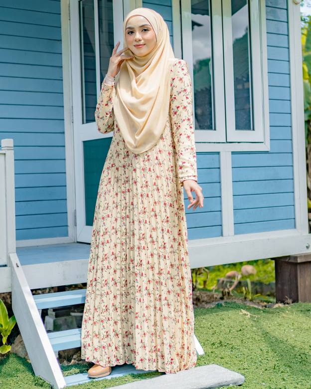 Dress Pleated Nayda - Cream Yellow
