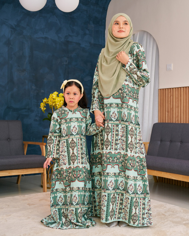 Abaya Printed Vania Kids – Basil Green