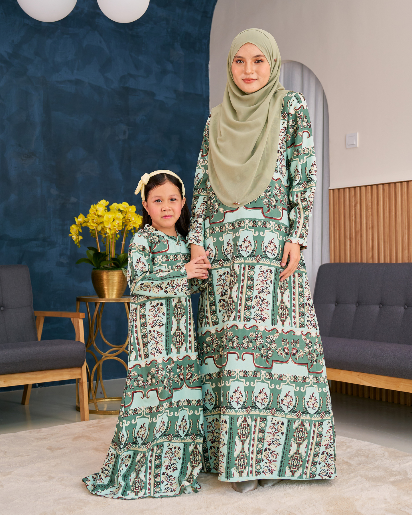 Abaya Printed Vania Kids – Basil Green