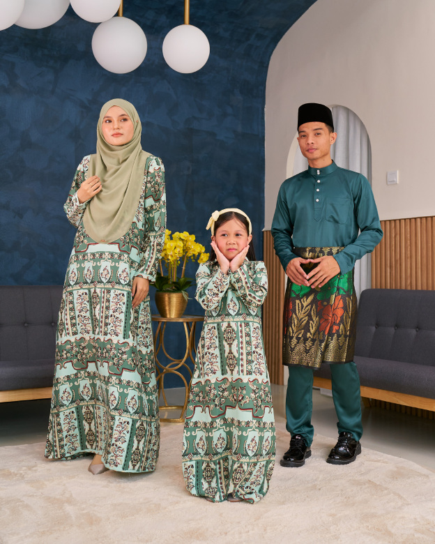 Abaya Printed Vania Kids – Basil Green