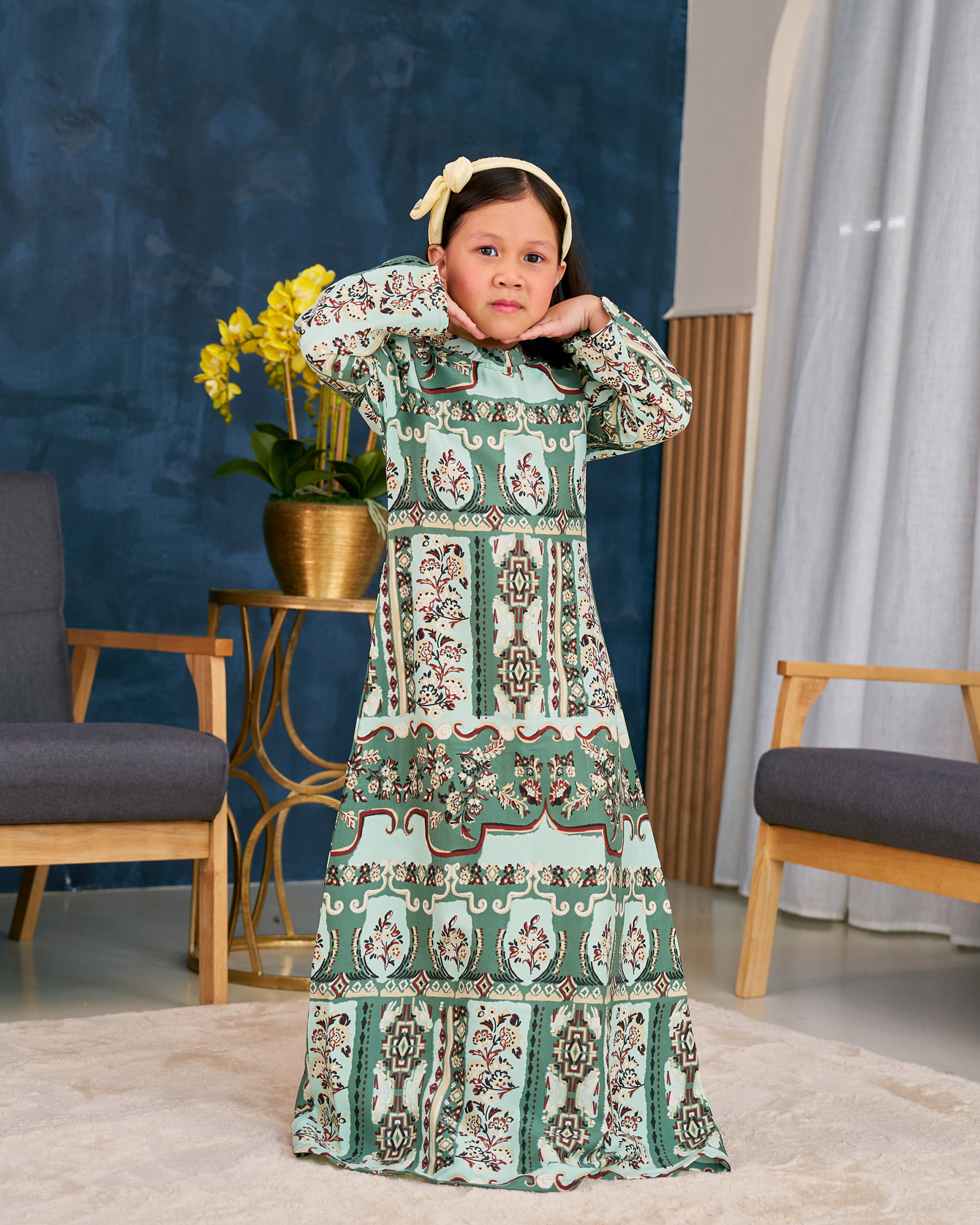 Abaya Printed Vania Kids – Basil Green