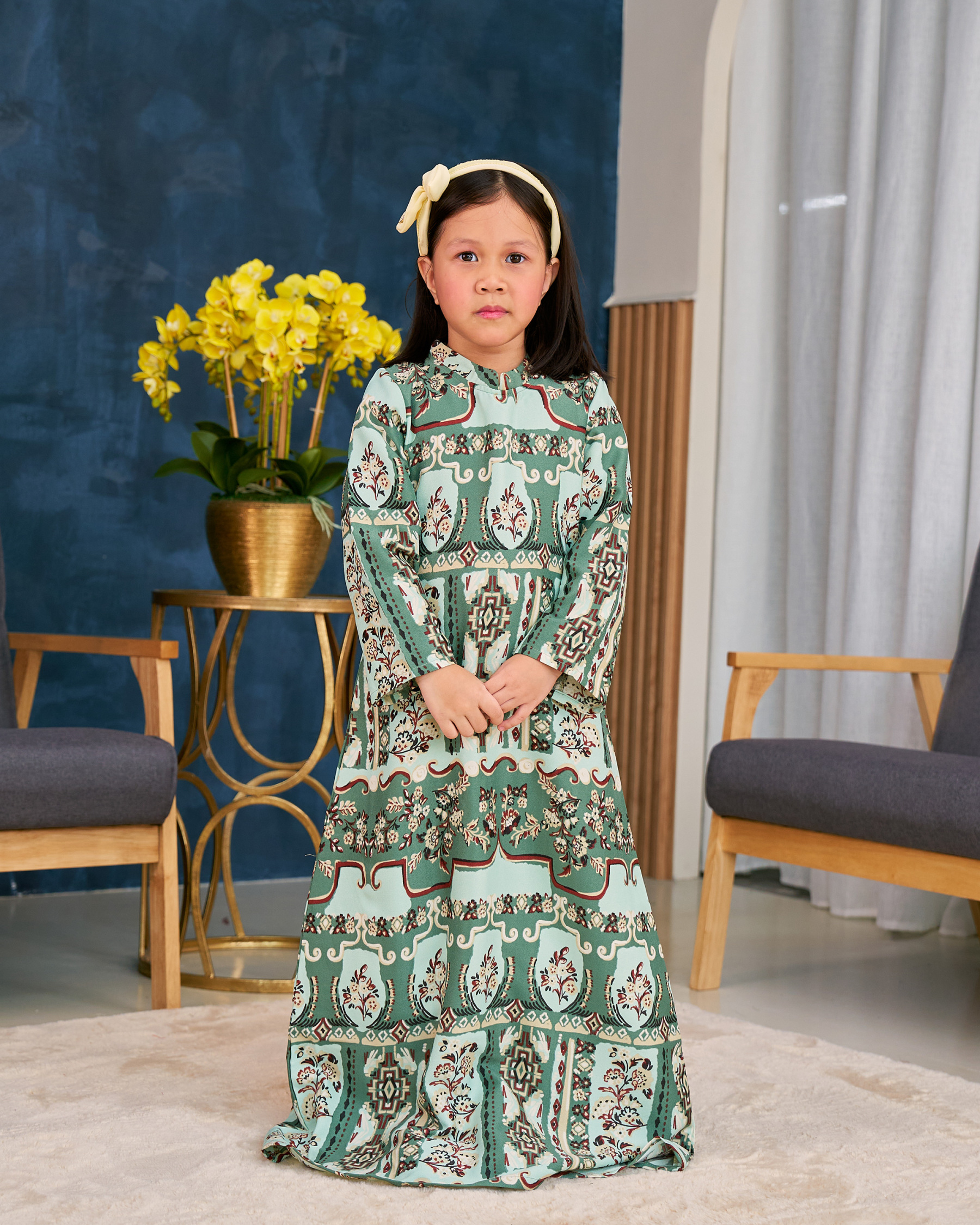 Abaya Printed Vania Kids – Basil Green