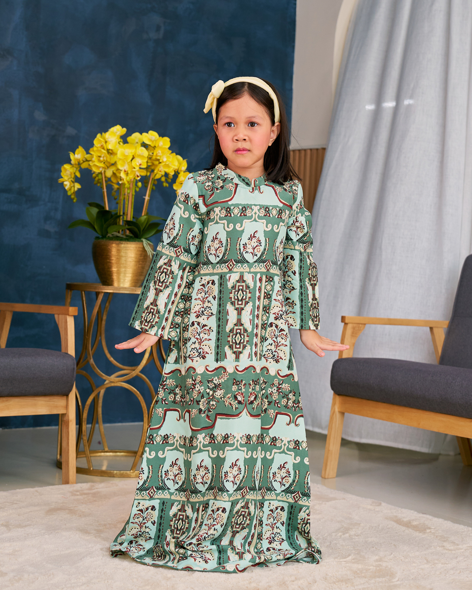Abaya Printed Vania Kids – Basil Green