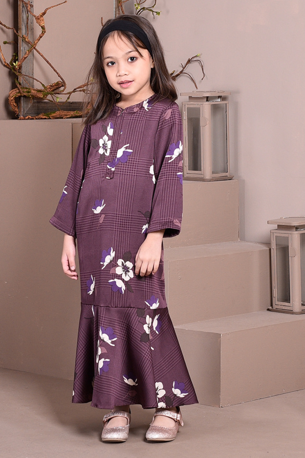 Abaya Checkered Renee Kids - Plum Purple