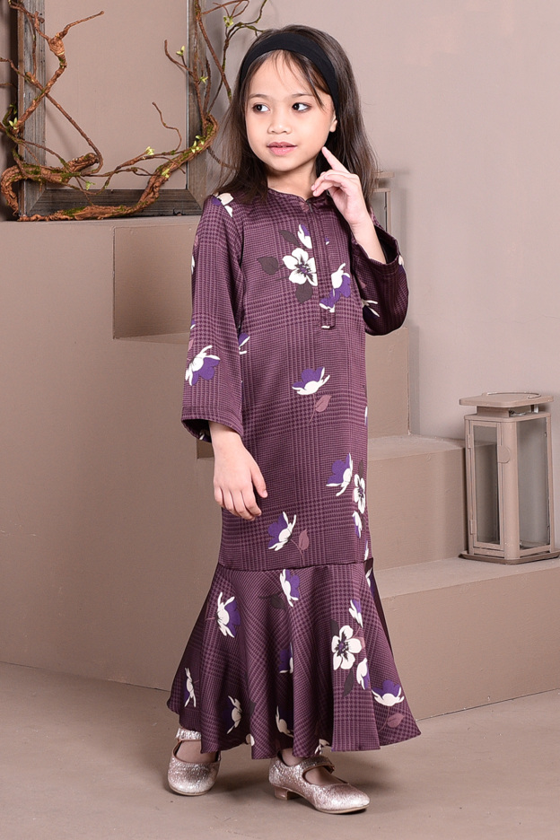 Abaya Checkered Renee Kids - Plum Purple