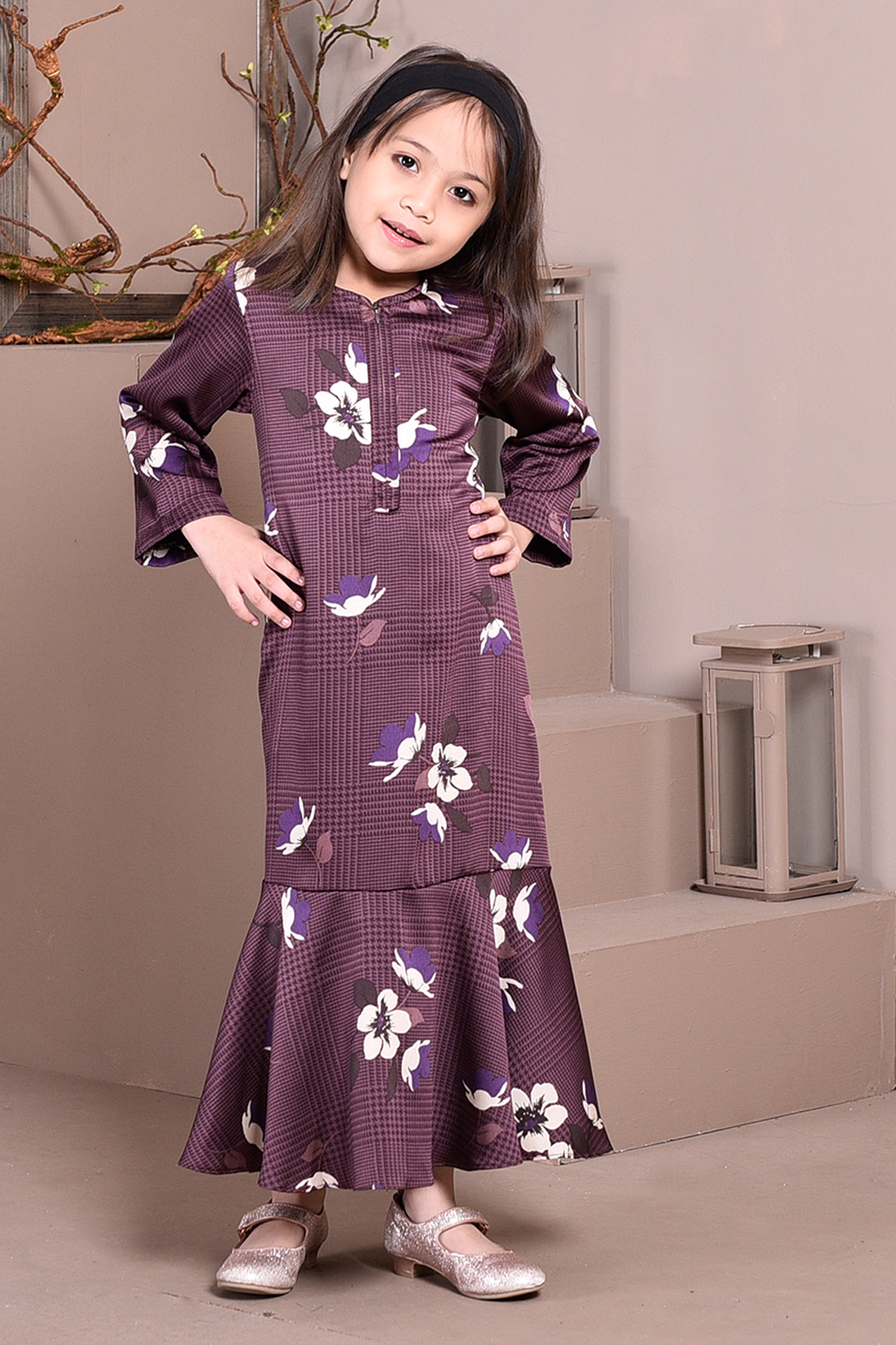 Abaya Checkered Renee Kids - Plum Purple