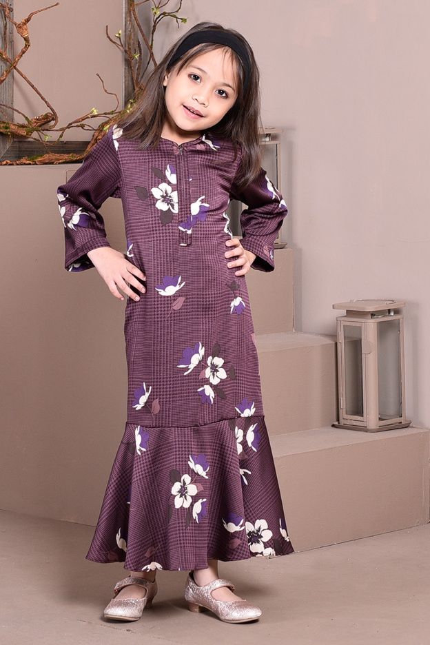 Abaya Checkered Renee Kids - Plum Purple